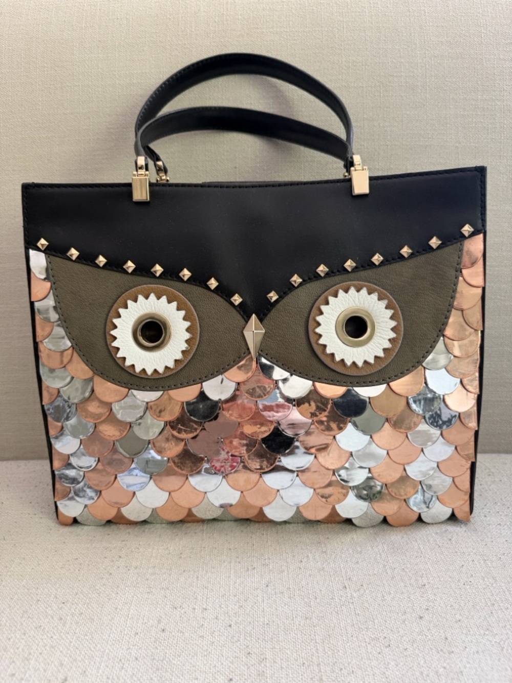 Kate Spade Wise Quinn Metallic Owl Leather Tote - Limited Edition